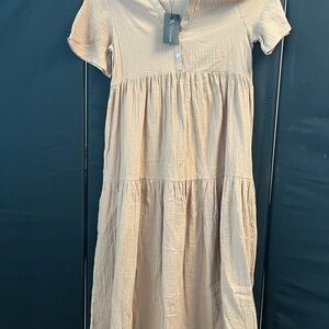 R.Vivimos Linen Tiered Midi Dress Small 4-6 Beige Boho BNWT
